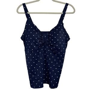 L.L. Bean UPF 50+ Blue White Polka Dot Plus Size 18 Tankini Swimsuit Top